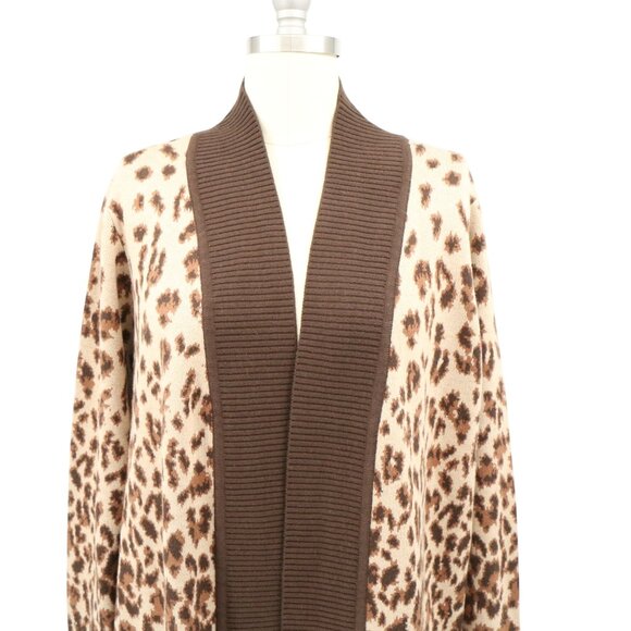 New Isaac Mizrahi Live! Brown Animal Print Jacquard Open Cardigan Sweater 1X - Picture 4 of 6